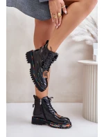 Lakované Botky Traperky Dámské Na Zip Kožené Artiker 55C0517 Černé