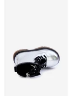 Zateplené dívčí lakované boty na zip stříbrné Novita