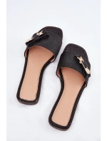 Dámské Pantofle Na Plochém Podpatku S Mašlí Černé Sallariela