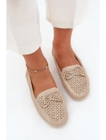 Dámské mokasíny s perforovaným vzorem a šněrováním Mirisa – béžové