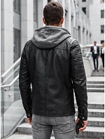 Pánská kožená bunda s kapucí TX4950 černá - FashionStreet