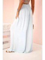 Dámské široké kalhoty z viskózy s elastickým pasem modré