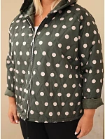 Dámská bunda Plus Size s kapucí v puntíky khaki