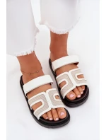 Dámské pantofle na platformě se suchým zipem bílé Kovira