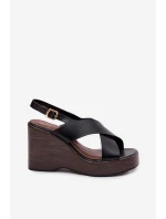 Dámské sandály z eko kůže na platformě Černé Janivra
