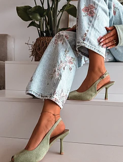 Dámské sandály na jehlovém podpatku Eko semiš zelené Sevina