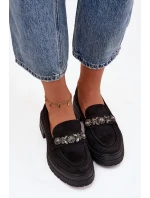 Dámské mokasíny z eko semiše s krystalky Lavisse – černé