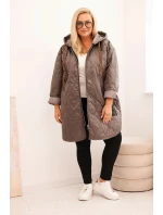 Dámská bunda Plus Size prošívaná s kapucí a nápisem HOPE cappuccino