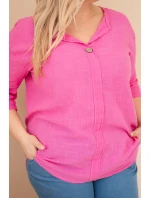 Dámská bavlněná halenka Plus Size s výstřihem na knoflíky růžová
