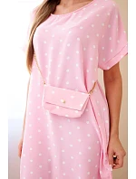 Dámské šaty s puntíky s krátkým rukávem a kabelkou bonbónově růžová