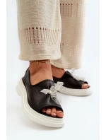 Zazoo 2939 Dámské kožené sandály s mašlí Černé