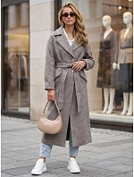 Dlouhý dámský kabát s páskem v přechodové sezóně, kávová barva, FashionStreet NY0774 Dlouhý dámský kabát s páskem v přechodové sezóně, kávová barva, FashionStreet NY0774