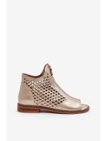 Kožené Prokreslené Sandály Na Zip Zlaté Zazoo 977/L Kožené Prokreslené Sandály Na Zip Zlaté Zazoo 977/L