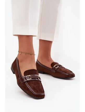 Mokasyny Loafersy Dámské S Ozdobným Prvkem Čokoládové Evelora
