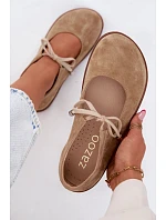 Kožené Semišové Baleríny Barefoot na Šněrování Zazoo 021 Béžové Kožené Semišové Baleríny Barefoot na Šněrování Zazoo 021 Béžové