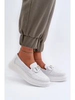 Dámské kožené mokasíny na platformě, bílé S.Barski Dámské kožené mokasíny na platformě, bílé S.Barski