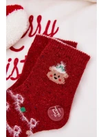 Dětské vánoční ponožky s medvídkem z alpaka vlny – červené