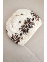 Dámská zimní čepice s norským vzorem a silným pletením K351 ecru+rudy