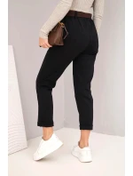 Dámské kalhoty bavlněné s páskem a ohrnutým lemem černé