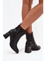 Zateplené kotníkové boty na podpatku z pravé kůže Vinceza 66812 Černé