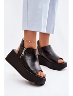 Zazoo 1792 Kožené sandály na platformě Černé Zazoo 1792 Kožené sandály na platformě Černé