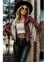 624-2 Krátká bunda s třásněmi z měkké ekokůže - vínová