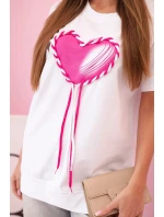 Dámské oversize bavlněné tričko srdcem a třásněmi bílá Dámské oversize bavlněné tričko srdcem a třásněmi bílá