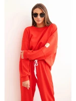 Dámský komplet máslový s volnou mikinou a kalhotami s nápisem LOVE červený