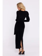 M828 Sametové maxi šaty s hlubokým výstřihem do V - černé M828 Sametové maxi šaty s hlubokým výstřihem do V - černé