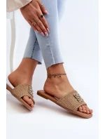 Dámské ploché pantofle s prýmkem a zdobením, Béžová Omenna Dámské ploché pantofle s prýmkem a zdobením, Béžová Omenna