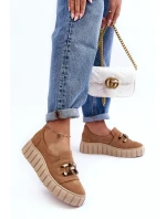 Zamszové dámské polobotky na platformě s ozdobou tmavě béžové Lewski 3398