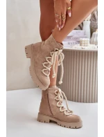 Zateplené boty z eko semiše na zip světlobéžové Caellita Zateplené boty z eko semiše na zip světlobéžové Caellita