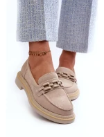 Dámské semišové mokasíny na plochém podpatku s ozdobou D&A béžová Dámské semišové mokasíny na plochém podpatku s ozdobou D&A béžová