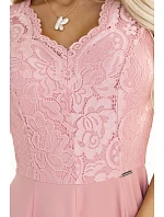 Dámské dlouhé krajkové šaty 309-13 AMBER pudrově růžové - Numoco