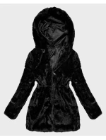 Černá dámská kožešinová bunda s kapucí S'West (B8062-1)