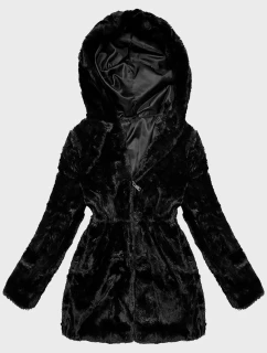 Černá dámská kožešinová bunda s kapucí S'West (B8062-1)