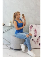 Halenka bez ramínek s volánky chrpově modrá