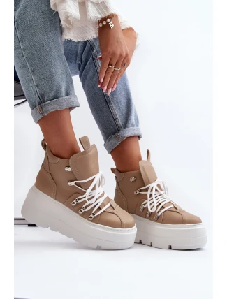 Zazoo 3416 Kožené Dámské Sportovní Boty Beige