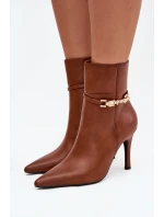Dámské kotníkové boty na jehlovém podpatku s páskem a zlatým prvkem zateplené Camel Bellisse