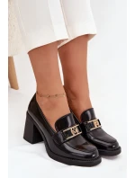 Dámské polobotky na sloupku se zlatým detailem Privelle – černé