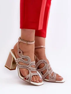 Sandály na podpatku CR952 béžovo-růžové - Step in style