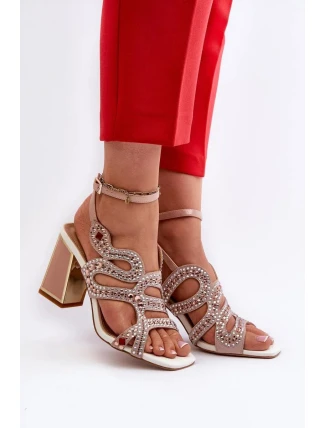 Sandály na podpatku CR952 béžovo-růžové - Step in style Sandály na podpatku CR952 béžovo-růžové - Step in style