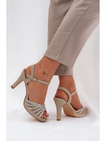 Sandály Na Podpatku Se Zdobením A Leskem D&A MR1038-33 Zlaté
