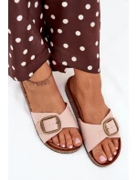 Dámské pantofle s přezkou na korkové platformě růžové Zavira