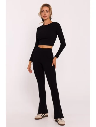 M816 Žebrované legíny s dělenou nohavicí - černé M816 Žebrované legíny s dělenou nohavicí - černé