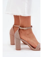 Dámské lesklé sandály na sloupkovém podpatku Kavina – růžové zlato