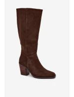 Dámské kozačky na sloupkovém podpatku se zipem Lissara – čokoládové, eko semiš