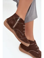 Dámské kožené polobotky s prošitím na zip Artiker – hnědé