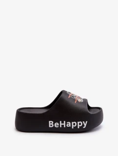 Lehké dámské pantofle na silné podrážce s medvídkem černá pěna Serefina