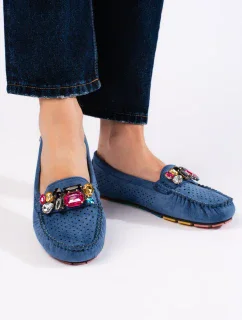 Klasické dámské modré mokasíny bez podpatku